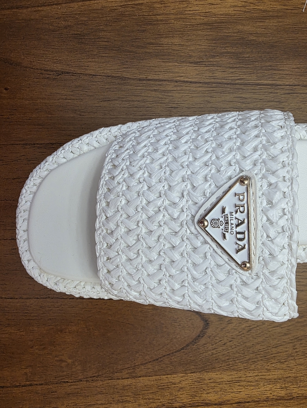 Prada White  Woven Slide Sandals  (New) - Picture 4 of 9